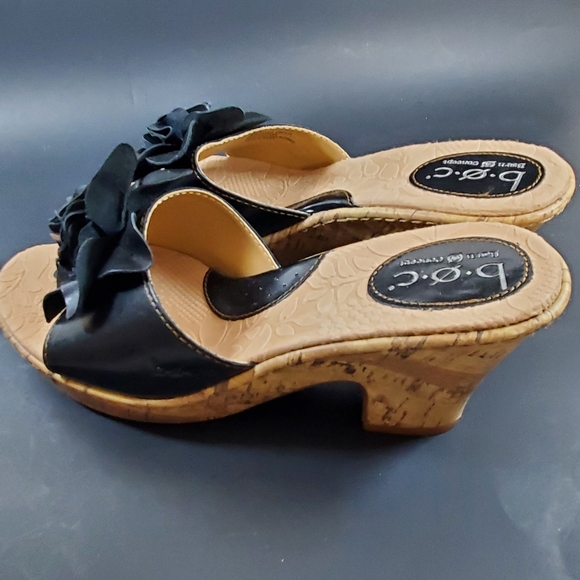 BOC Born Black Leather Flower Heel Mule Cork - Picture 10 of 11